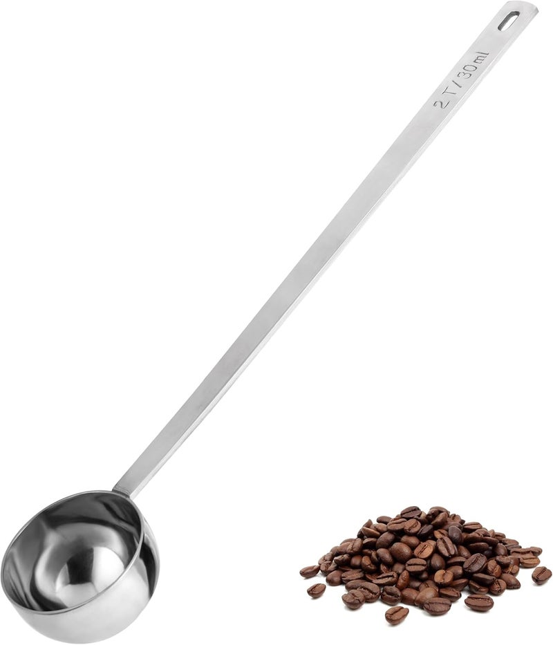 UTaste Coffee Scoop 2 Tablespoon: 18/8 Stainless Steel Measuring Scooper for Ground Coffee, Bean, Powder, Espresso, 8.5in Extra Long Handle Metal Meaure Spoon for Canister, Jar (2Tbsp/30ml, Silver) - Image 1
